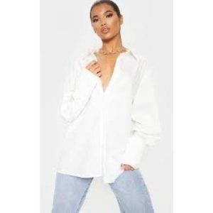 Were All Pretty Girls Shirt Womens XS White Oversized Cuff Poplin Long Sleeve